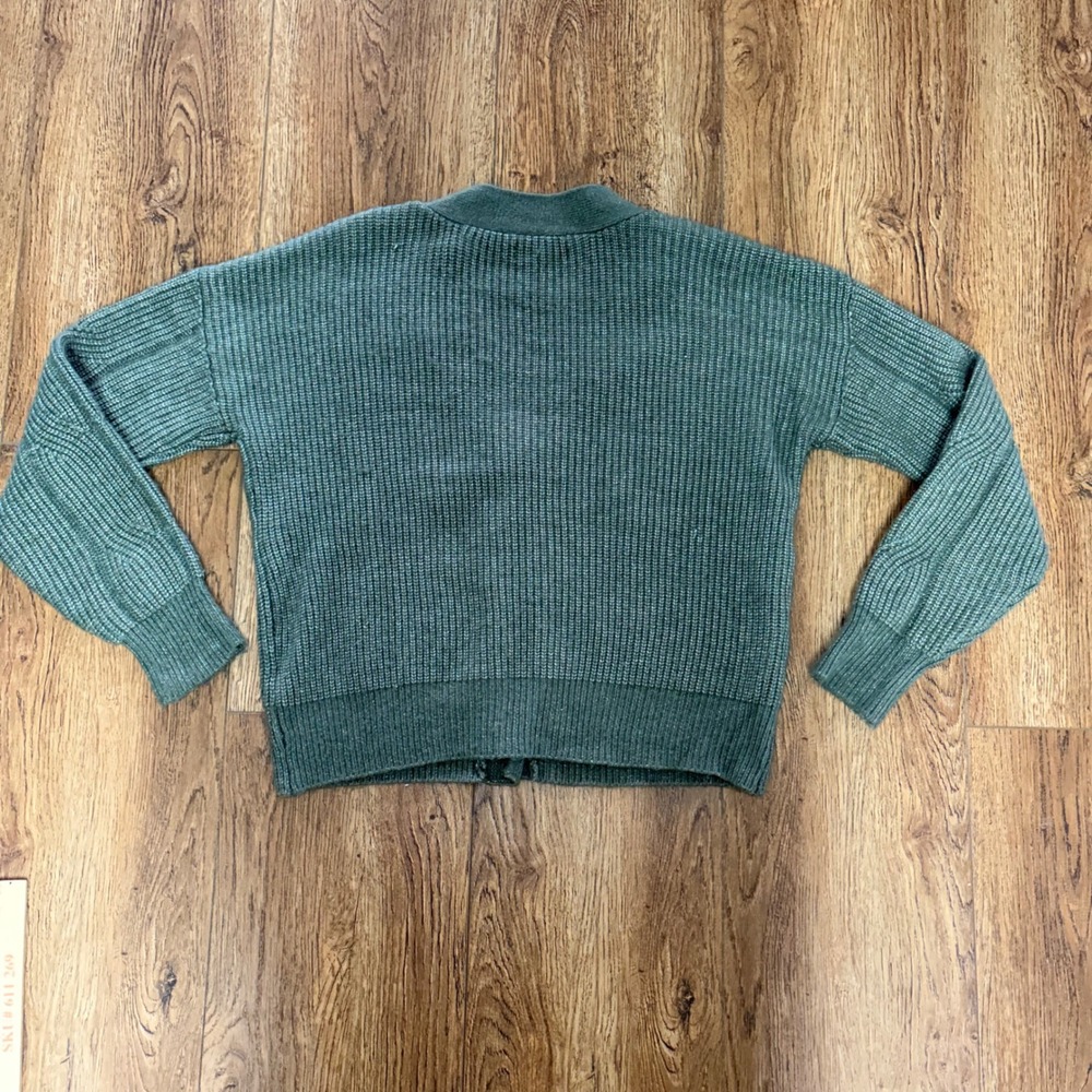 Marled Olive Green chunky knit sweater cardigan Button Front Women's Size L - Picture 7 of 9